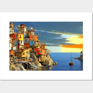 Village Port Concept Abstract Colorful Scenery Painting Posters and Art